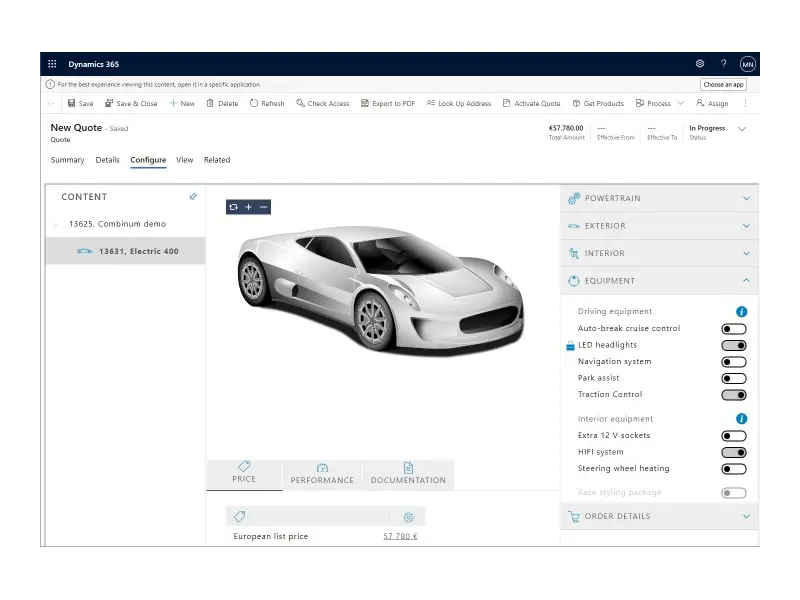 Integration to Microsoft Dynamics 365 Sales Combinum CPQ